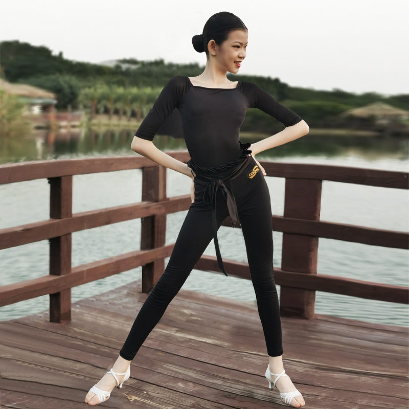 conny女儿童拉丁舞服装舞蹈紧身裤练功服上衣摩登国标花苞长裤子