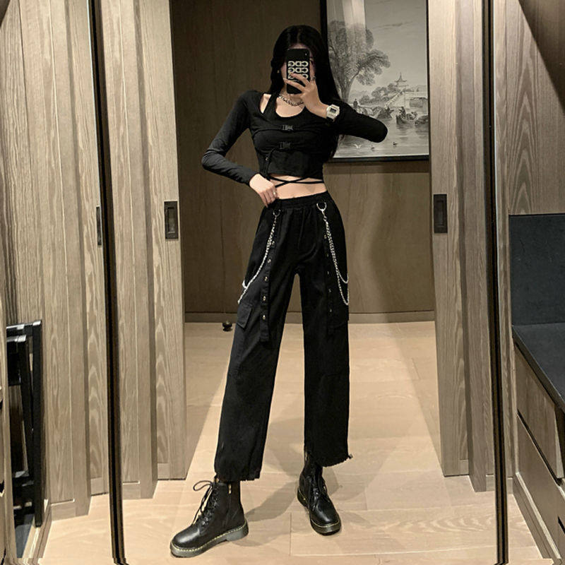 酷飒风女装街头秋搭配气质高街女孩穿搭机车风蹦迪套装炸街酷女孩