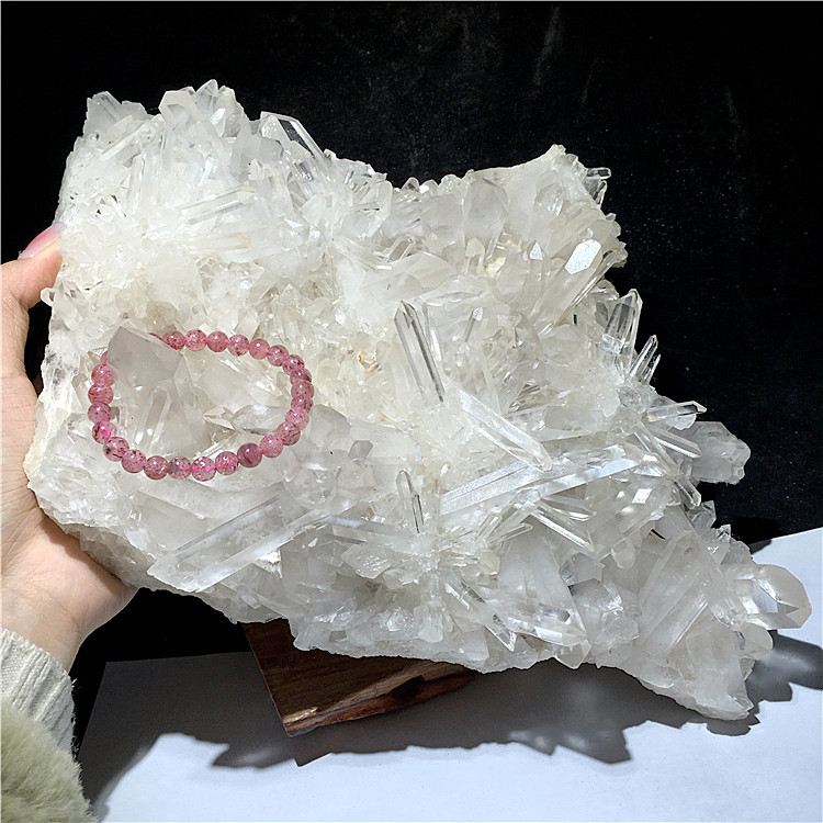 天然白水晶簇原矿皮原石标本挂手链黄色皮彩虹幽灵家居客厅大摆件