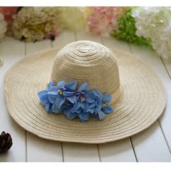 海豚家潮女帽夏天遮阳防晒帽草帽大檐可折叠沙滩帽小花朵原创设计
