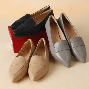 出口单 舒适不累脚 尖头羊皮浅口平底单鞋女 春天家166g 特