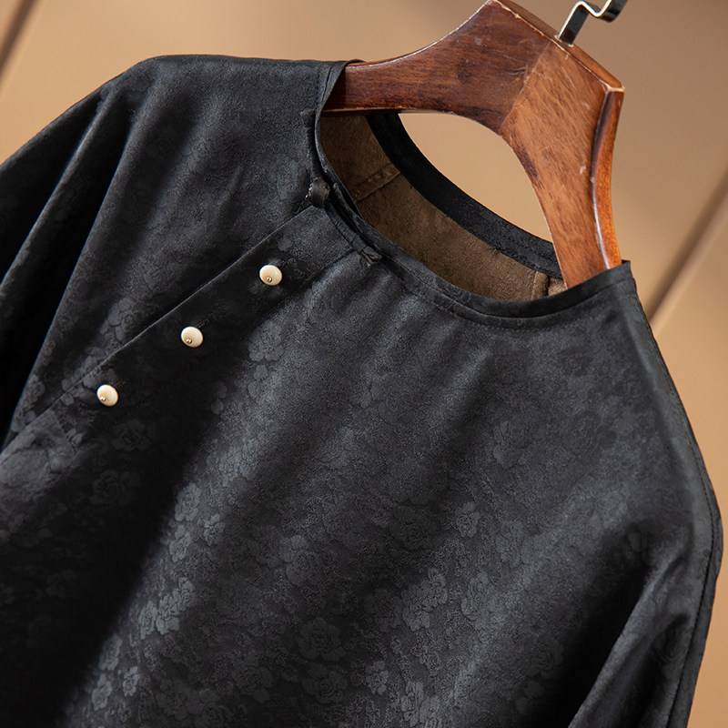 絶美提花 重磅真丝香云纱连裁中式衬衫女d春天家248y