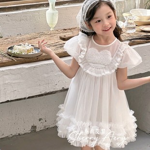2024女童春夏新款小雨艾黎裙高级白色生日礼服裙法式公主裙连衣裙