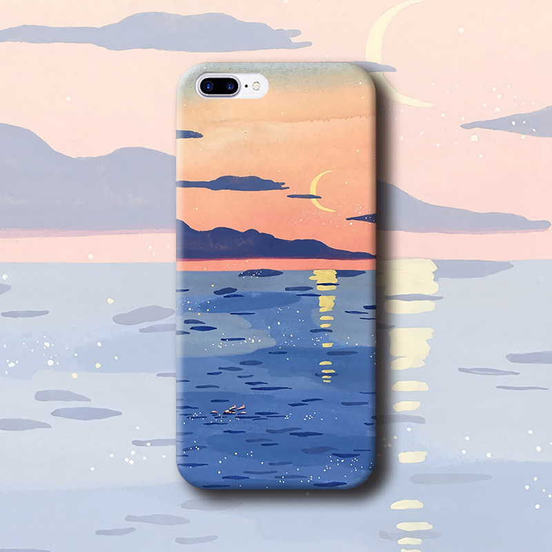 唯美文艺海面月亮景色iphone6s 三星s7 oppo 华为p10手机壳包邮