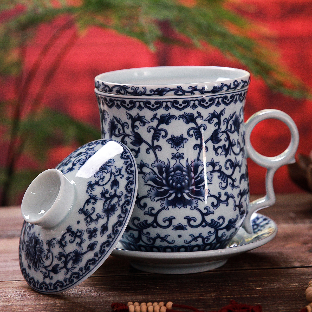 直销景德镇陶瓷四件套水杯办公室茶杯带盖过滤泡茶杯骨瓷陶瓷杯子