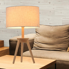 卧室台灯现代简约 实木创意北欧宜家台灯 客厅书房床头灯布艺台灯