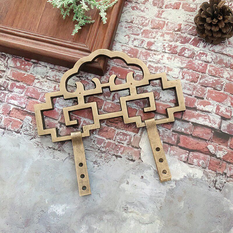 娑_中式仿古黄铜挂钩牌匾字画框招牌十字绣挂钩挂件加厚装饰壁挂勾子