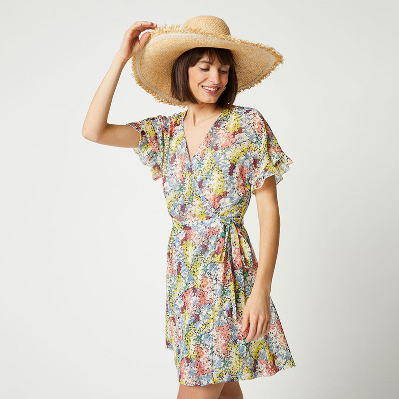 suncoo法国设计师品牌2021春夏花式印花v领宽松连衣裙女正品candy