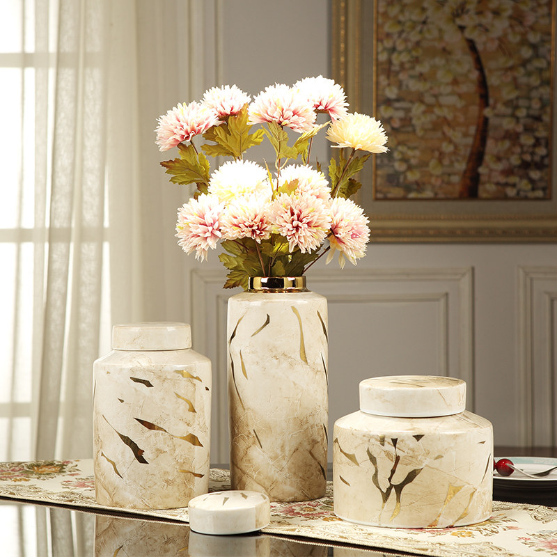 北欧陶瓷带盖小花瓶储物罐摆件客厅简约插花干花装饰品ins风花器