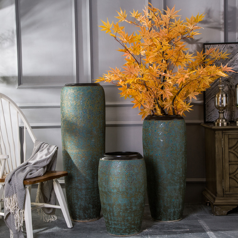 落地花瓶中式复古插干花瓷器客厅酒店别墅大号陶瓷大摆件粗陶罐