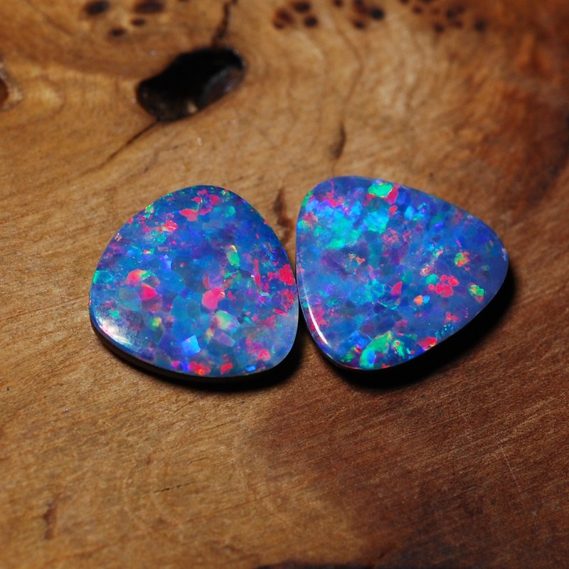 欧泊双层戒面欧珀澳洲彩宝2.25ct8*8澳宝对子 吊坠澳宝欧珀石项链