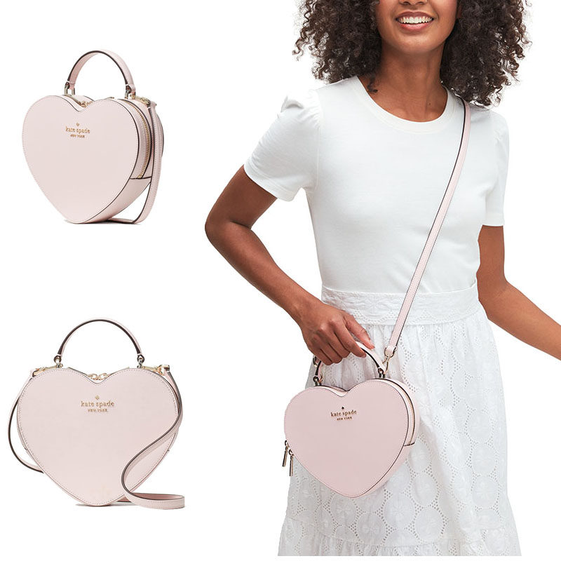 kate spade 新款心形手提包斜挎单肩硬箱包3d立体粉色爱心桃心ks