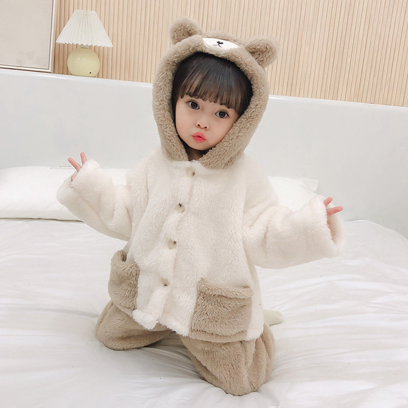 女童睡衣秋冬3春秋法兰绒2宝宝家居服5珊瑚绒4岁小孩可爱保暖套装