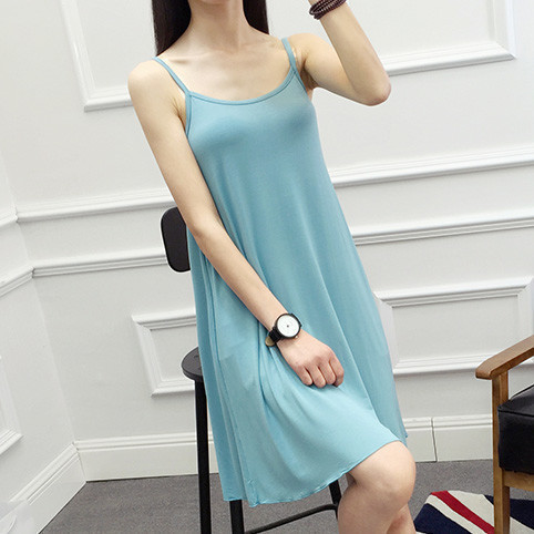 莫代尔宽松中长款冰丝吊带裙背心裙夏打底裙内搭吊带背心女藕粉色