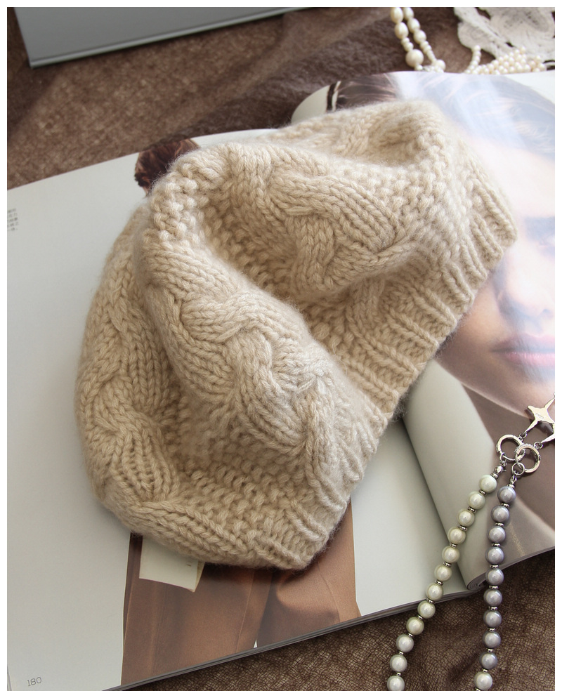 优雅精美手编立体山羊绒帽子毛绒线针织贝雷帽