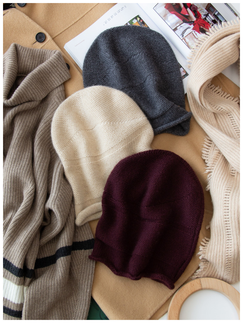 帽子女秋冬纯色百搭卷边绿色针织毛线帽日系保暖盆帽小众渔夫帽