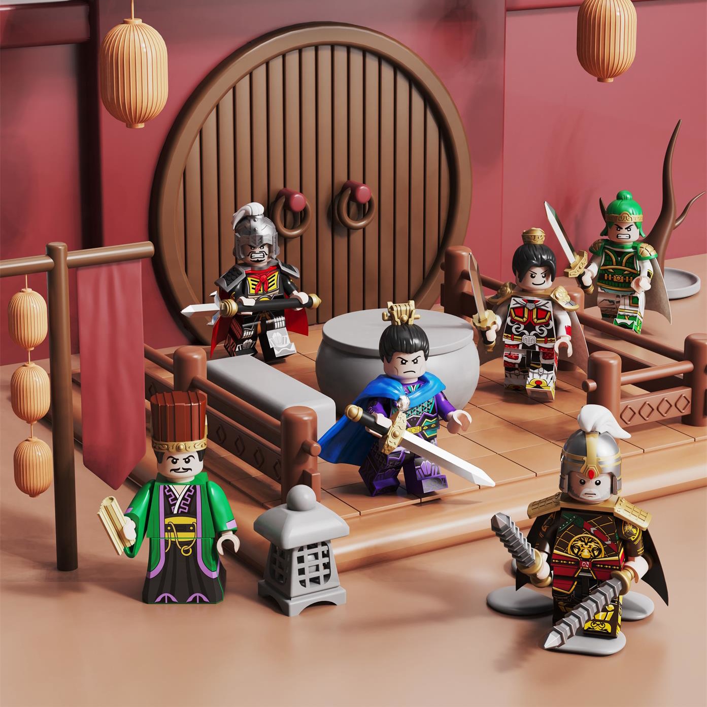 迪库积木三国小侠乐高人仔全套拼装玩具国产士兵古代人物城池模型