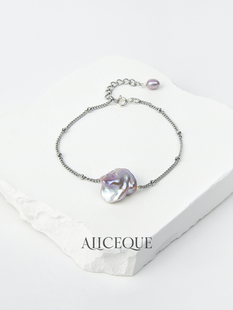 Aliceque艾莉蔻 天然紫色花瓣异形巴洛克珍珠手链女小众设计