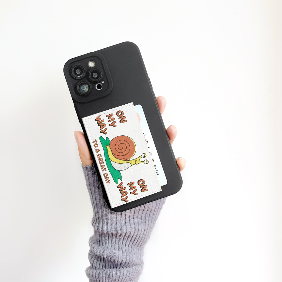 Y013蜗牛独立卡包适用于iPhone13promax苹果14promax手机壳15pro门禁卡套XR插卡SE3卡槽15/11/13软壳12promax
