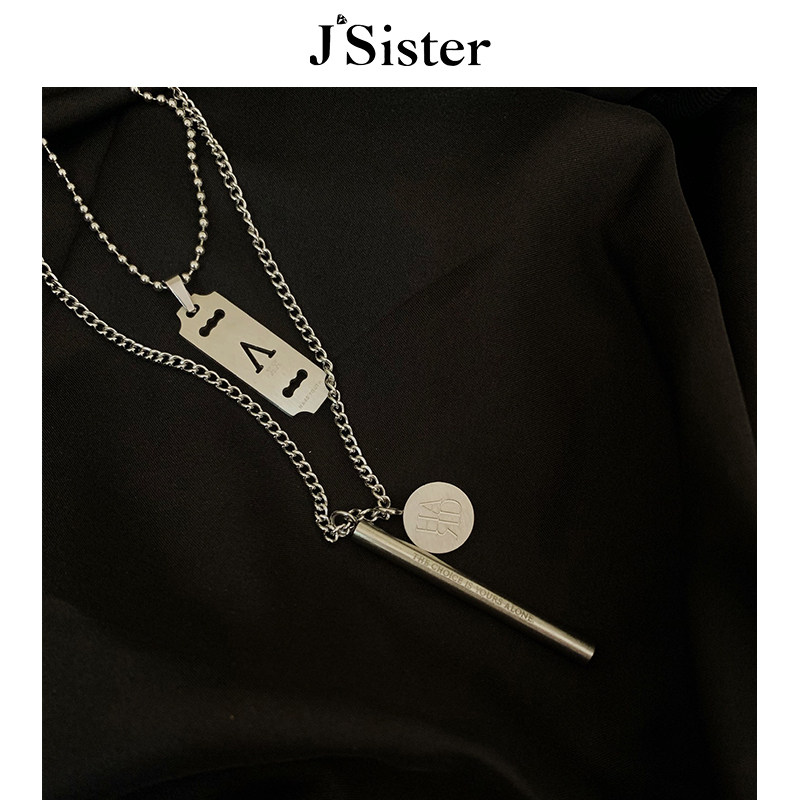 jsister ins吊坠嘻哈个性朋克套装钛钢不褪色项链男女情侣一对