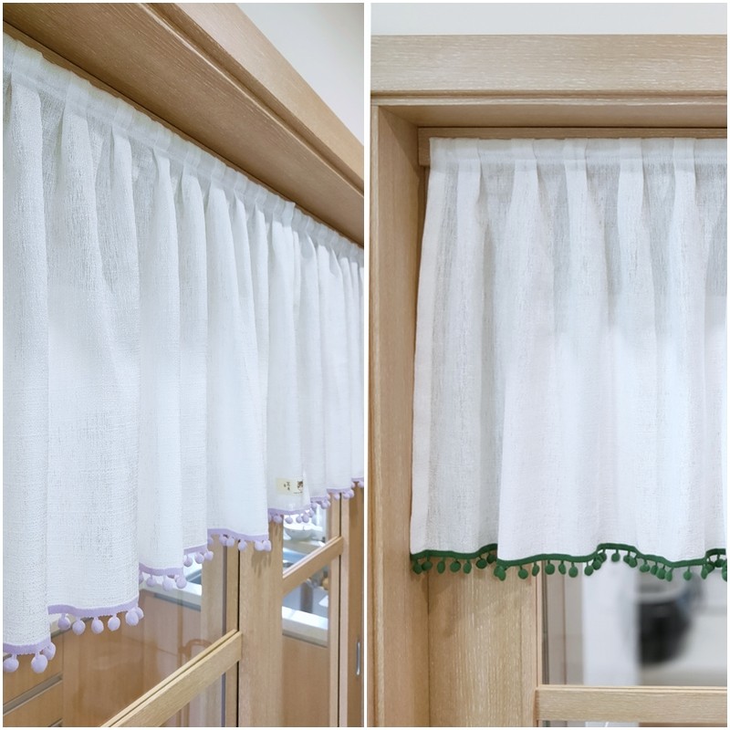 魔术贴加密白纱半帘短帘免打孔小清新日式柜帘纱帘自粘小帘子帘头