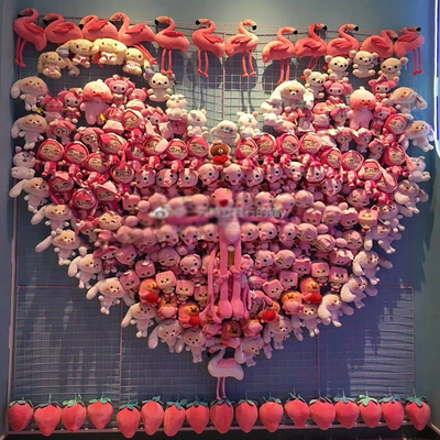 ins网红房间装饰娃娃墙上收纳铁艺网格毛绒玩具背景墙少女心卧室