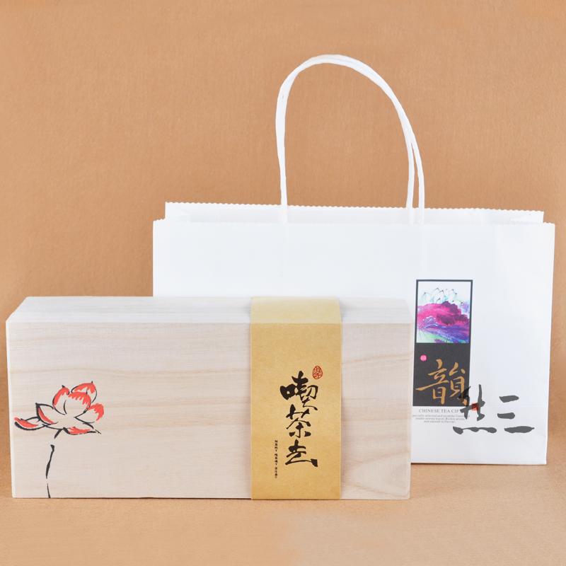 白牛皮纸手提袋 手绘荷花散茶木盒红茶礼盒白卡纸袋手绘木礼品盒