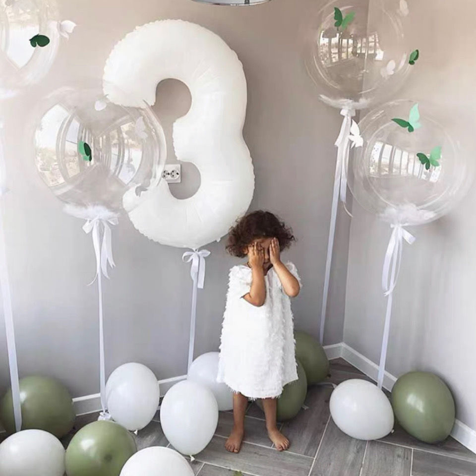网红派对白色大号32寸数字铝膜气球成人儿童生日纪念日背景装饰