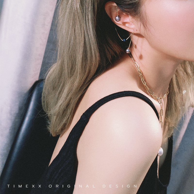 TIMEXX独立设计 极简超A珍珠耳挂 925包金耳线 个性手作长款耳环