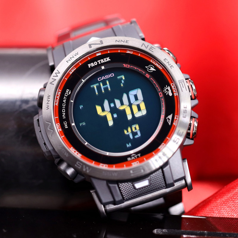 新款卡西欧火焰瀑布登山男表钛合金蓝宝石电波光能防水prw-30yt-1