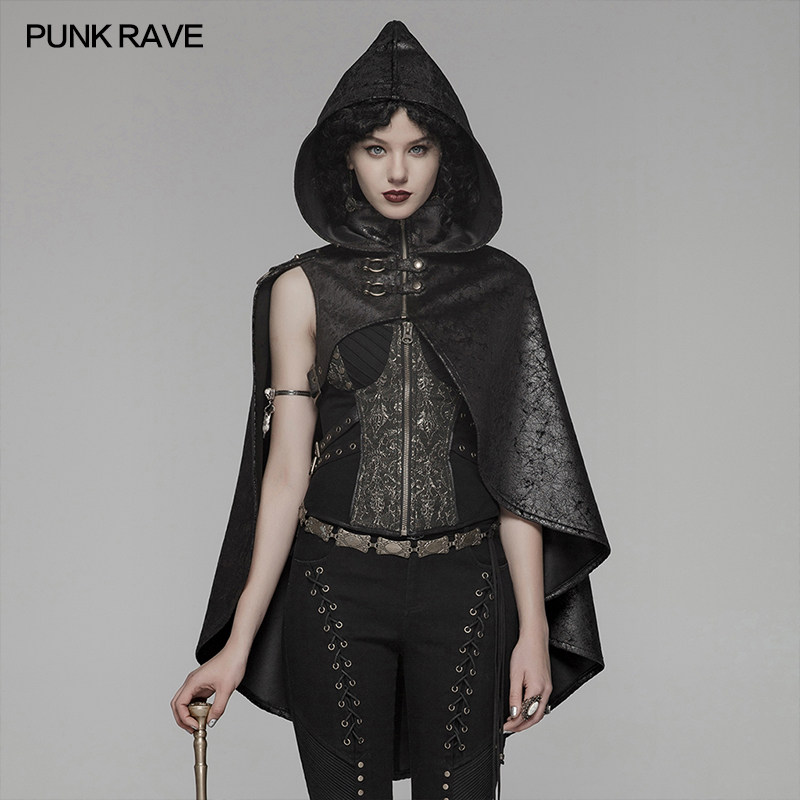 punk rave 朋克状态女装蒸汽朋克短斗篷万圣节不对称女巫披风