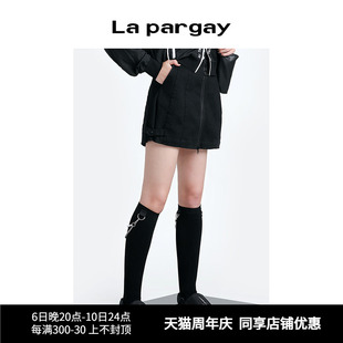 Lapargay纳帕佳2024夏季新款女装黑色裙子个性时尚休闲短款半身裙