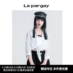 Lapargay纳帕佳2024夏季新款女装白色上衣休闲不规则七分袖衬衫潮