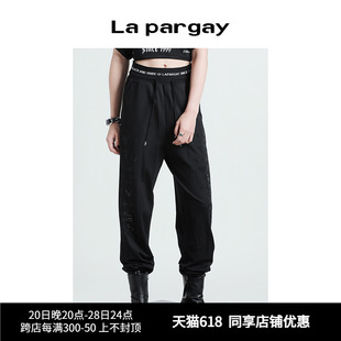 Lapargay纳帕佳2024夏季新款女装黑白色裤子字母印花烫钻休闲裤潮