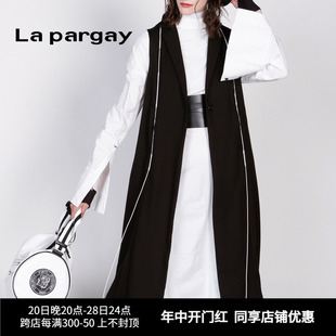 Lapargay纳帕佳新款女装春夏季黑白色中长款百搭背心马甲外套