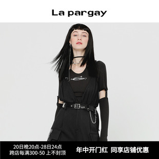 Lapargay纳帕佳t恤女2024年新款别致设计感小众黑色修身时尚薄款