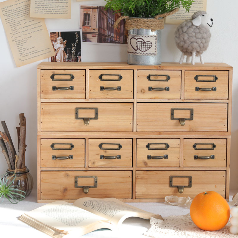 实木自然风格的六抽屉式 储物柜 日式手账复古收纳盒 杂物桌面