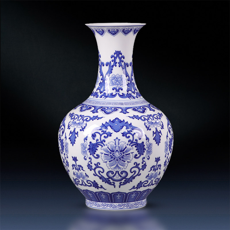 (今日4.6折)景德镇陶瓷器手绘青花瓷花瓶摆件现代新中式家居客厅电视