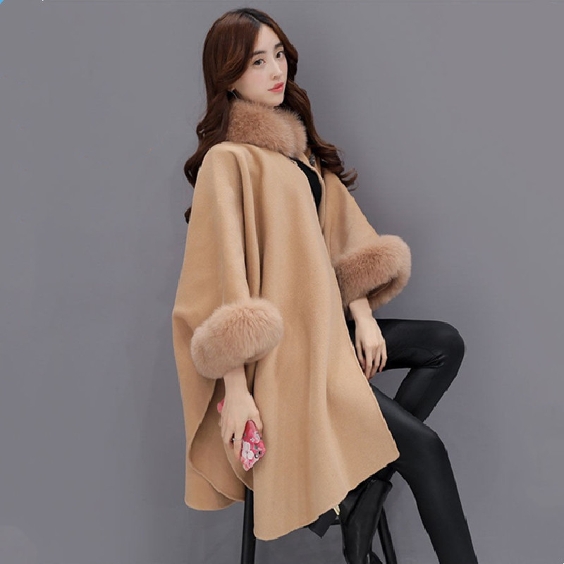 毛领斗篷大衣毛呢外套