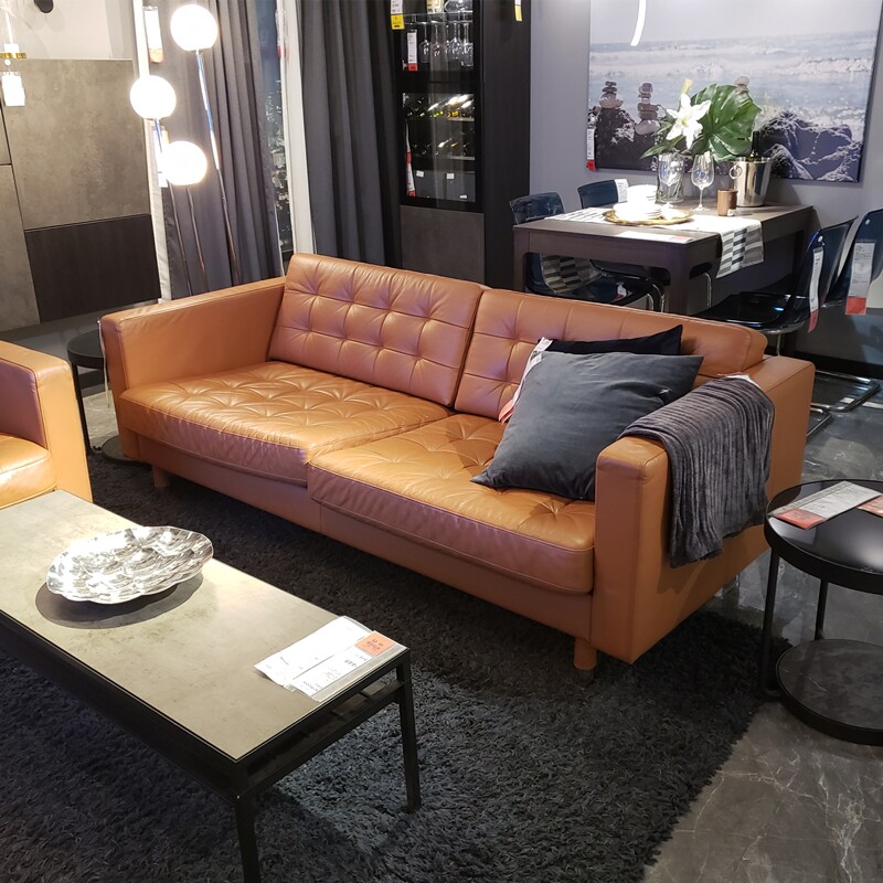 小蜗牛宜家ikea兰德克纳三人真皮沙发头层牛皮客厅皮艺沙发北欧轻