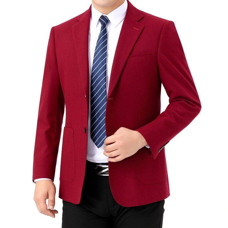 秋冬红色西装男单件上衣本命年商务宽松休闲大码中年羊毛西服外套