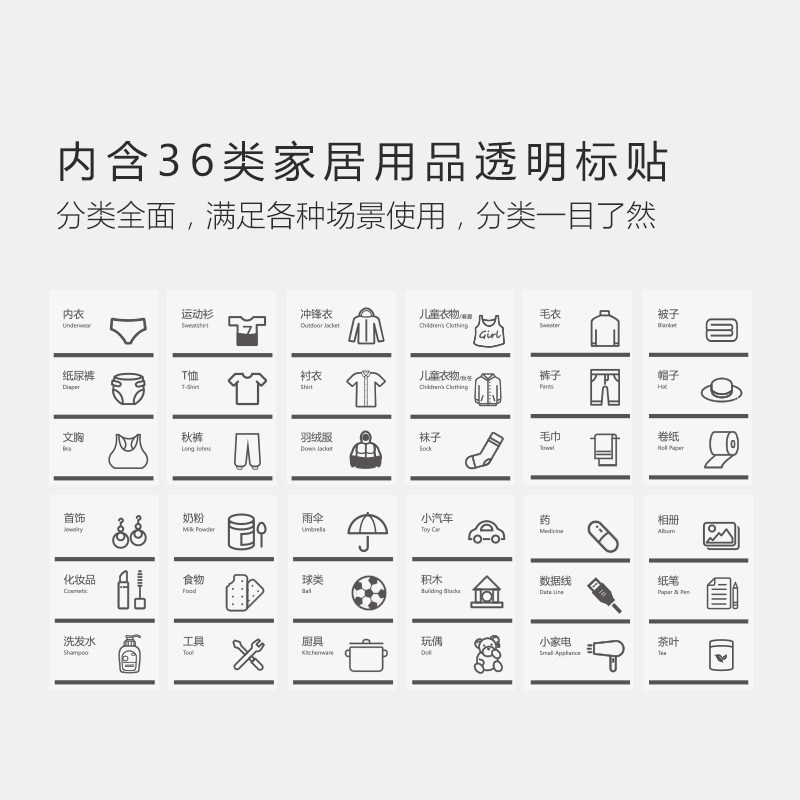 日本收纳箱分类贴纸抽屉标签贴橱柜衣服标识贴家用玩具收纳防水贴
