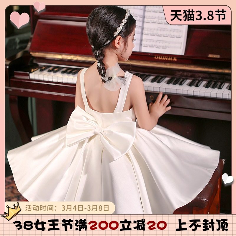儿童婚纱裙花童婚礼小女孩礼服钢琴考级演奏礼服圆领女童夏季洋气