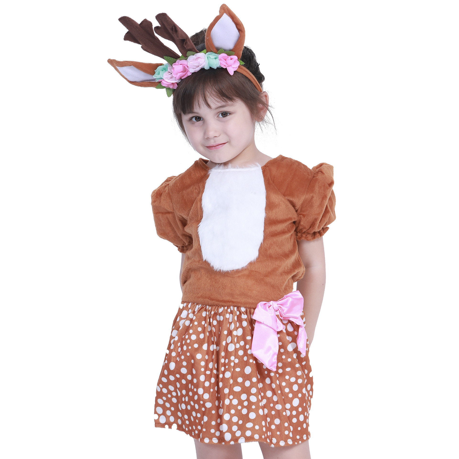 圣诞节儿童小鹿扮演服装女童表演服圣诞老人棕色驯鹿麋鹿精灵套装