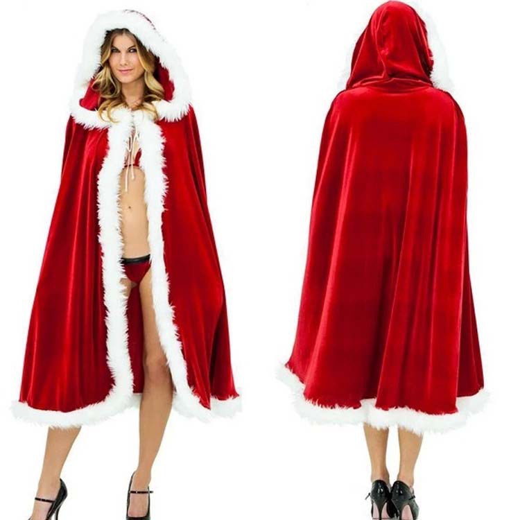 圣诞节服饰圣诞老人表演服装红色金丝绒飞边披风连帽斗篷1m-1.5米
