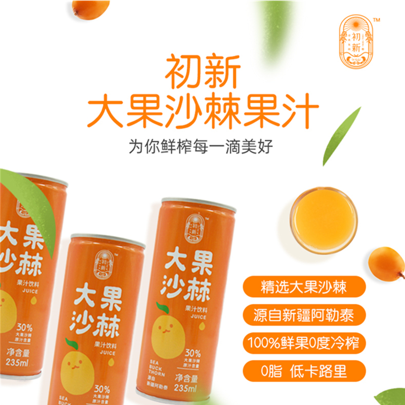 初新大果沙棘易拉罐果汁饮料235ml*12罐沙棘果汁饮品新疆特产风味