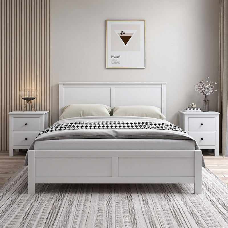 北欧实木床卧室18米双人床现代简约白色婚床小户型15米单人床