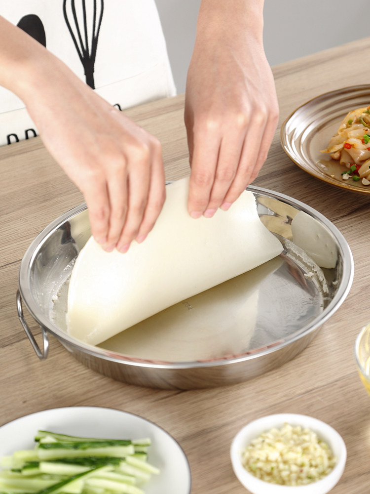 onlycook 304不锈钢凉皮盘家用蒸凉皮锣锣肠粉面皮圆形蒸盘子罗罗