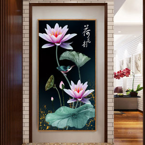 自己绣十字绣荷花莲花小幅客厅竖版玄关过道走廊花卉线绣满绣新款