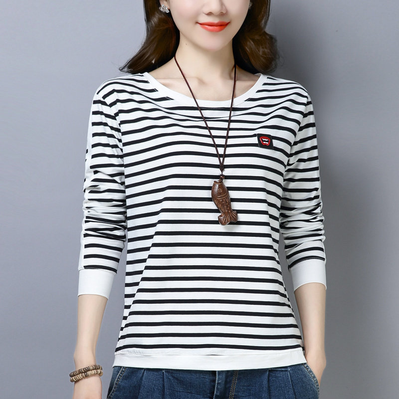 百搭_妈妈丅血打底衫加大码女装秋衣外穿中年百搭上衣宽松纯棉长袖t恤